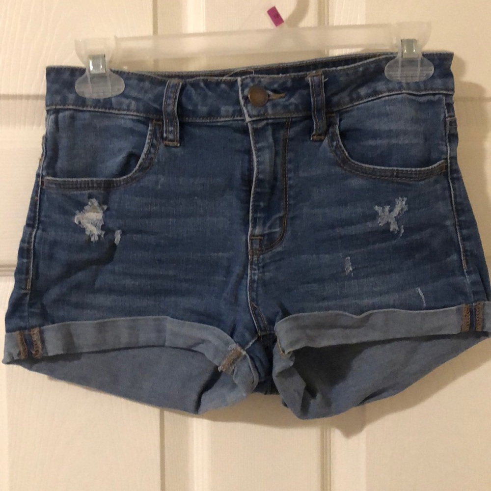Distressed denim shorts